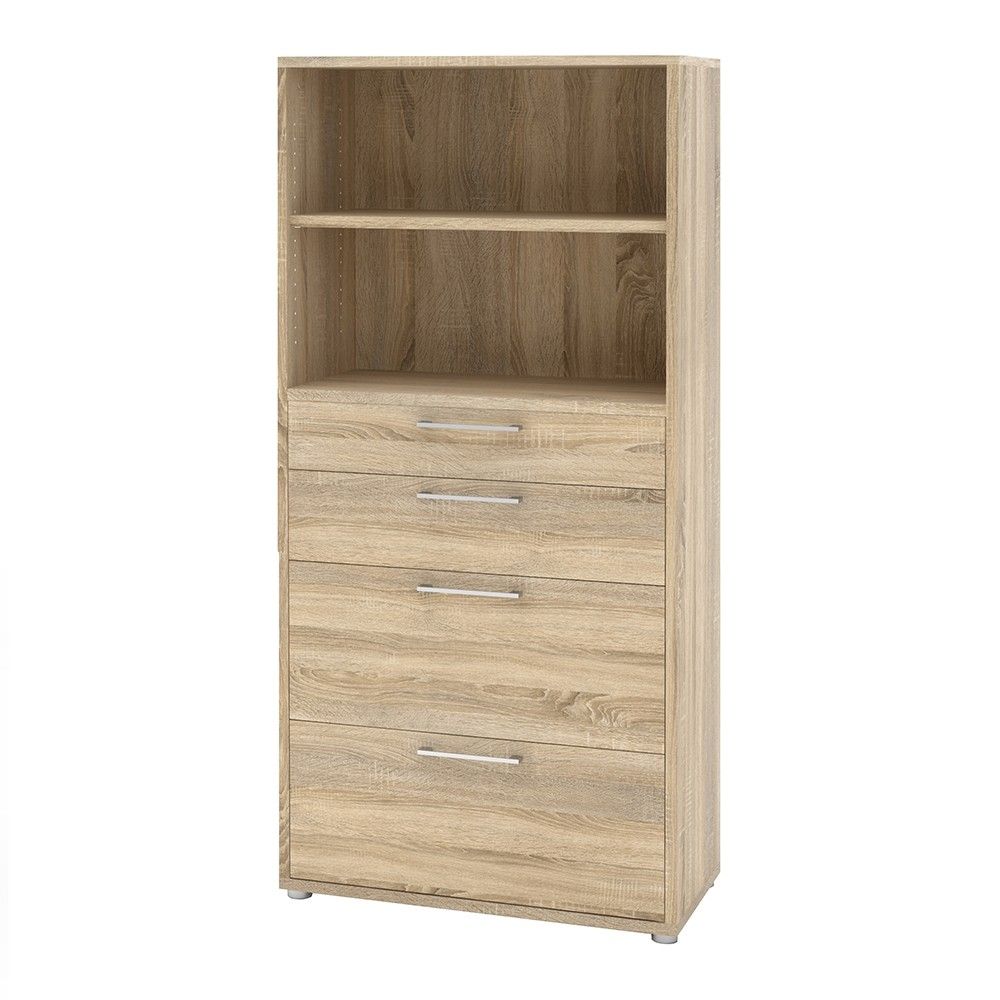 Bookcase 4 Shelves With 2 Drawers + 2 File Drawers in Oak