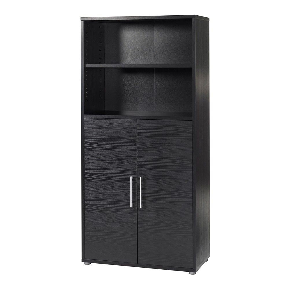 Traditional Black Woodgrain 2 Door Bookcase