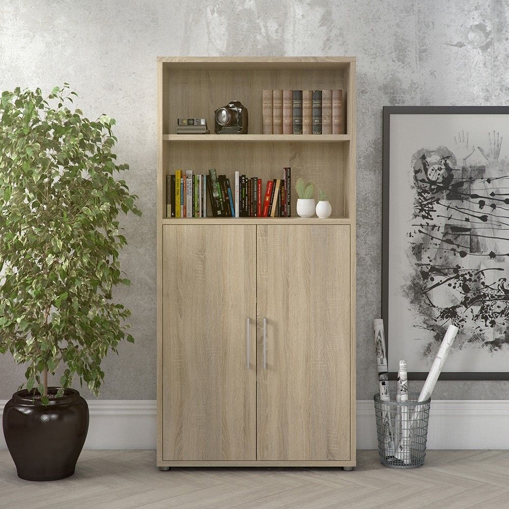 Bookcase 4 Shelves With 2 Doors in Oak