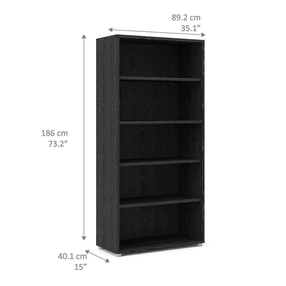 Traditional Tall Black Woodgrain 4 Open Shelf Bookcase