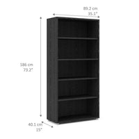 Thumbnail for Traditional Tall Black Woodgrain 4 Open Shelf Bookcase