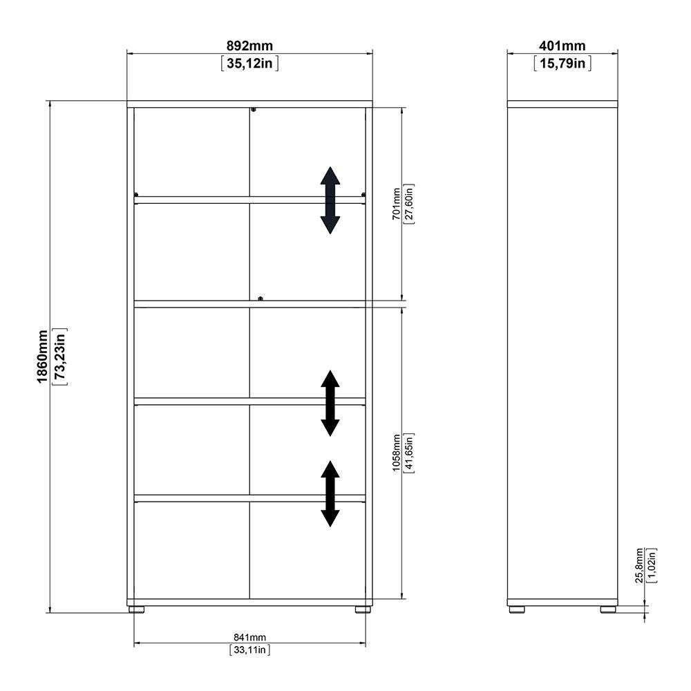 Traditional Tall Black Woodgrain 4 Open Shelf Bookcase