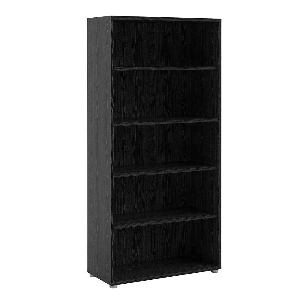 Traditional Tall Black Woodgrain 4 Open Shelf Bookcase