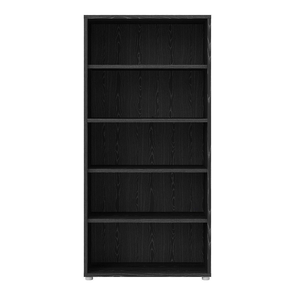 Traditional Tall Black Woodgrain 4 Open Shelf Bookcase