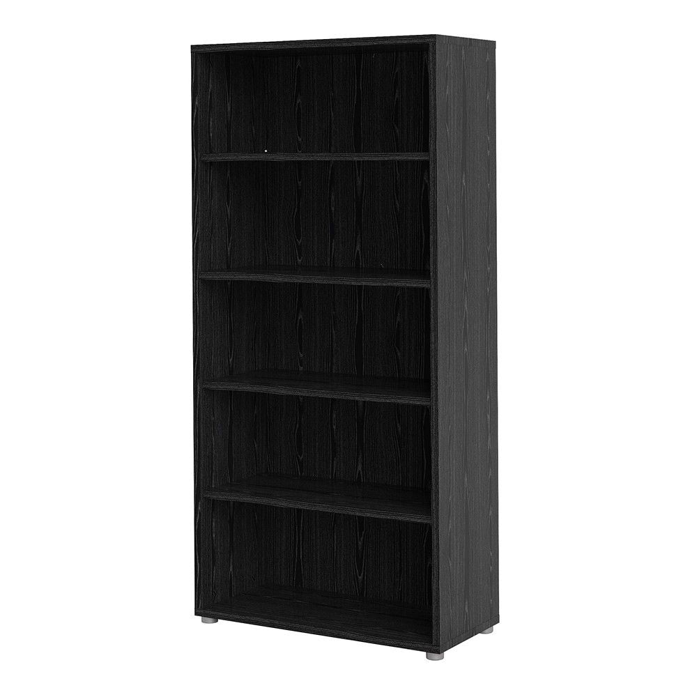 Traditional Tall Black Woodgrain 4 Open Shelf Bookcase