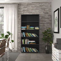 Thumbnail for Traditional Tall Black Woodgrain 4 Open Shelf Bookcase