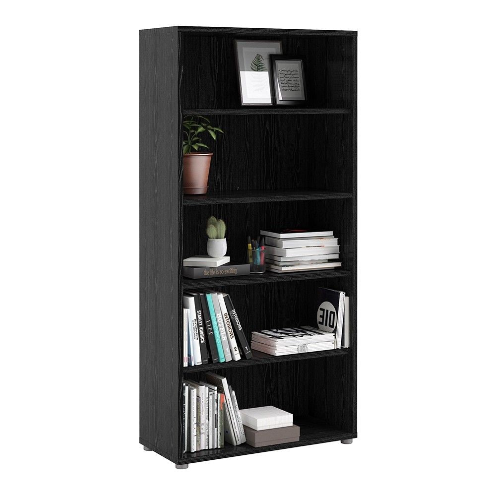 Traditional Tall Black Woodgrain 4 Open Shelf Bookcase