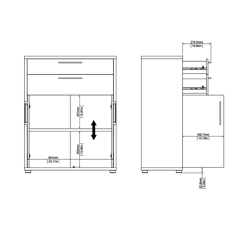 Bookcase 5 Shelves With 2 Drawers and 2 Doors in White