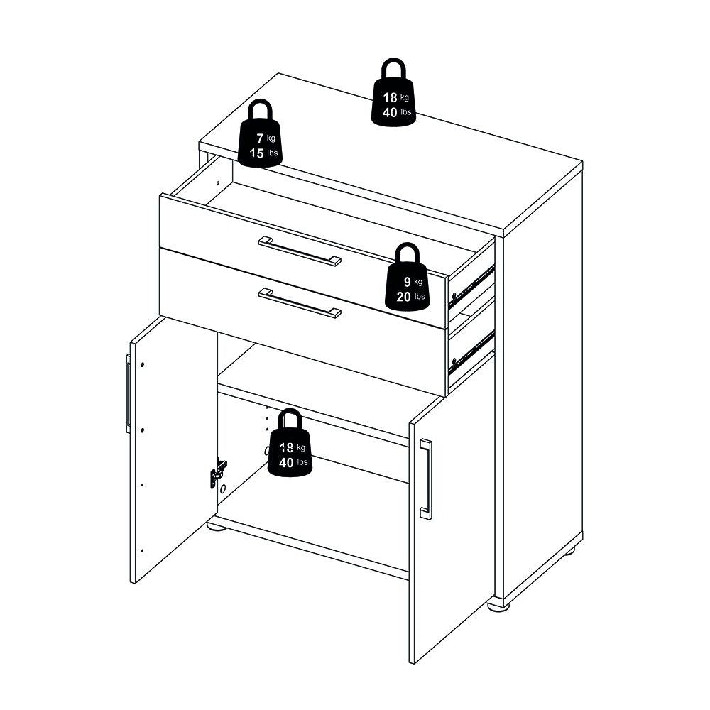 Bookcase 5 Shelves With 2 Drawers and 2 Doors in White