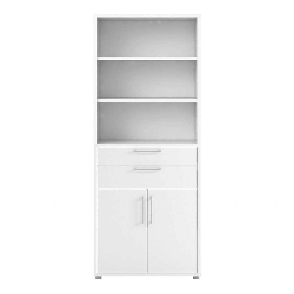 Bookcase 5 Shelves With 2 Drawers and 2 Doors in White