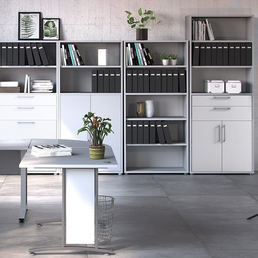 Bookcase 5 Shelves With 2 Drawers and 2 Doors in White