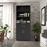 Thumbnail for Bookcase 5 Shelves With 2 Drawers and 2 Doors in Black woodgrain