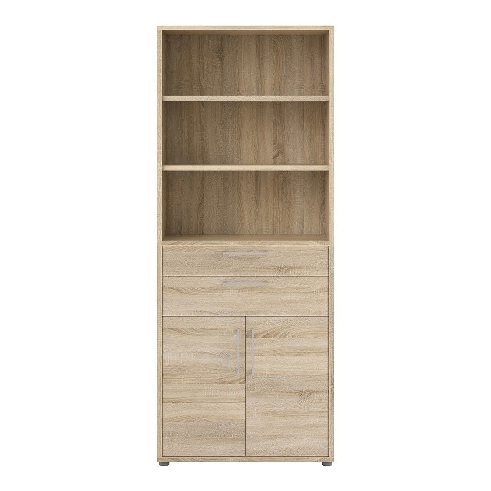 Bookcase 5 Shelves With 2 Drawers and 2 Doors in Oak