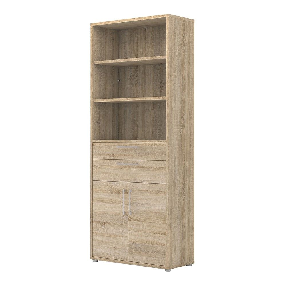 Bookcase 5 Shelves With 2 Drawers and 2 Doors in Oak