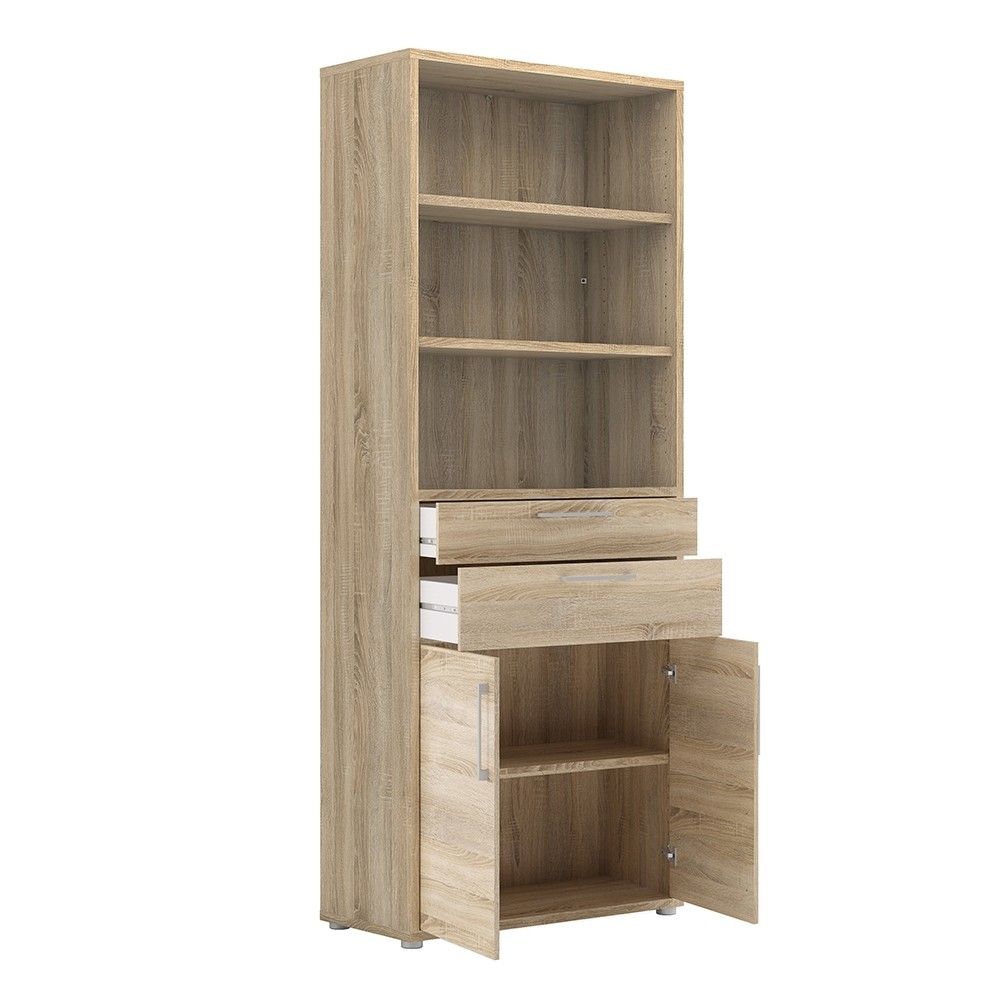 Bookcase 5 Shelves With 2 Drawers and 2 Doors in Oak