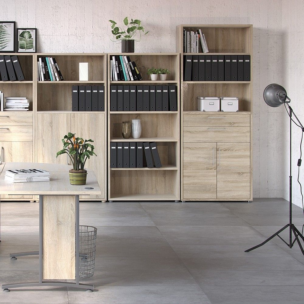 Bookcase 5 Shelves With 2 Drawers and 2 Doors in Oak