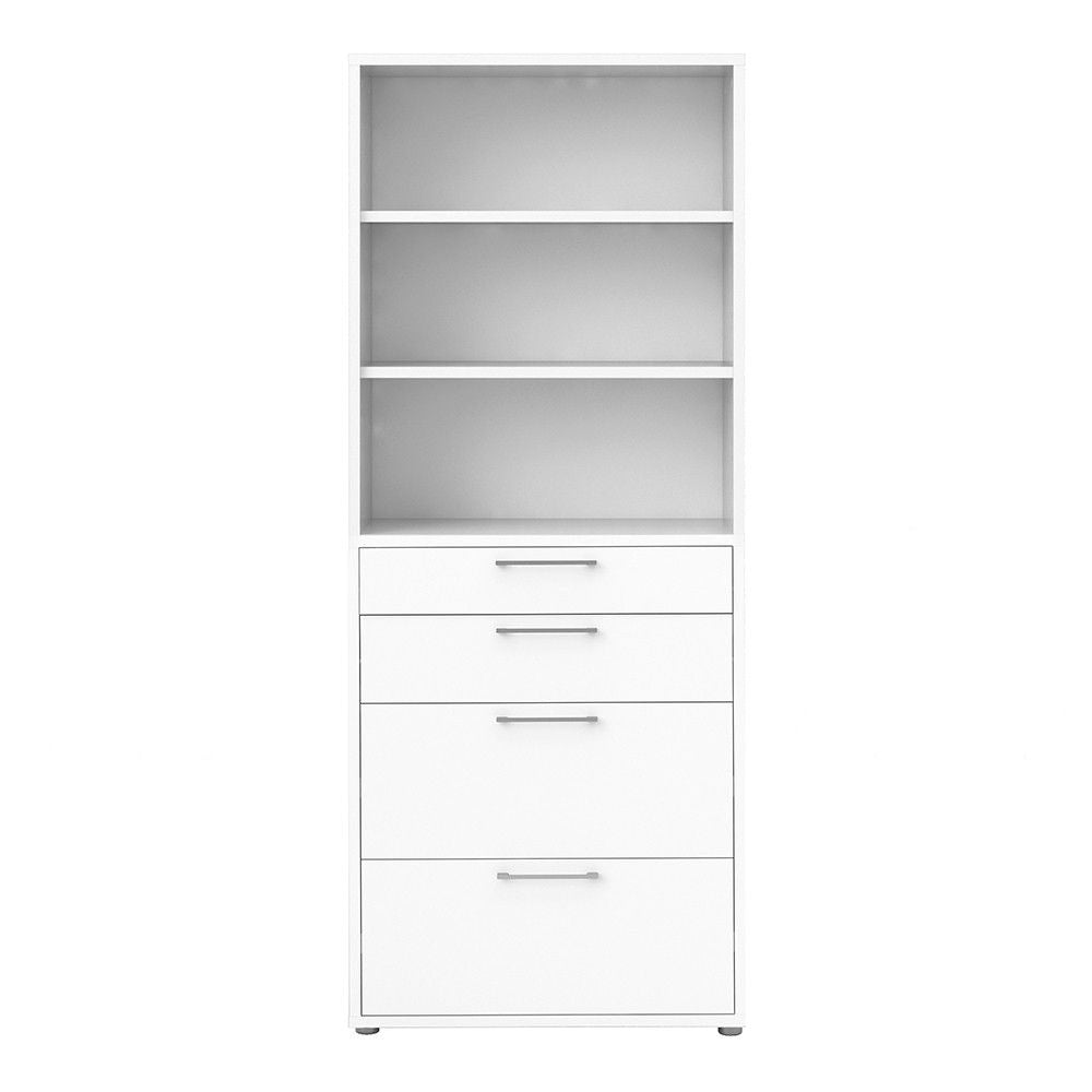 Bookcase 5 Shelves With 2 Drawers + 2 File Drawers in White