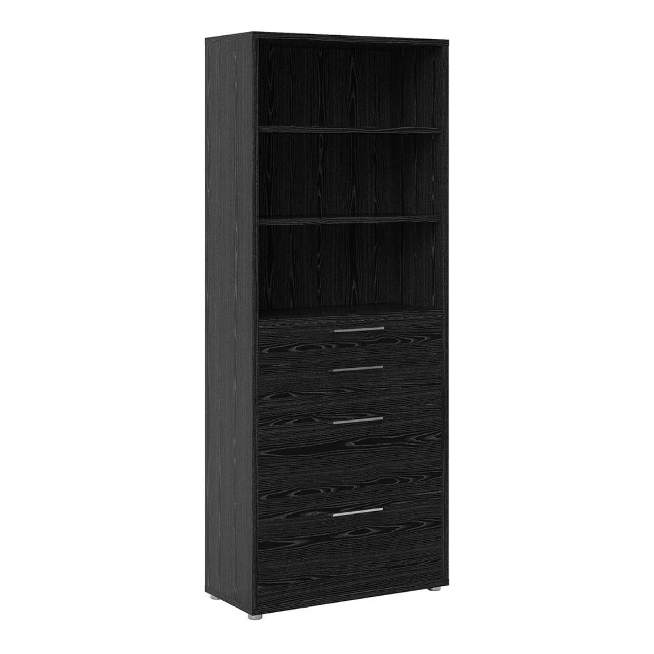 Bookcase 5 Shelves With 2 Drawers 2 File Drawers in Black woodgrain