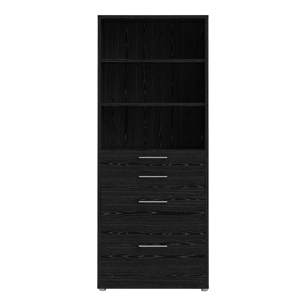 Bookcase 5 Shelves With 2 Drawers 2 File Drawers in Black woodgrain