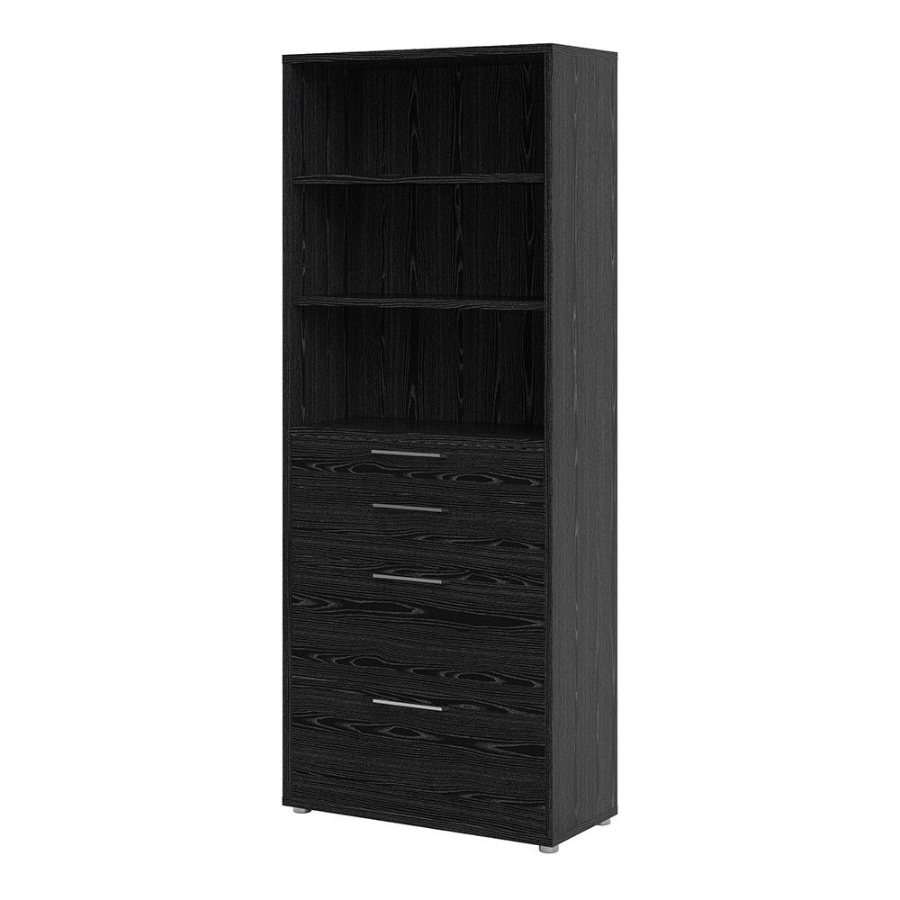 Bookcase 5 Shelves With 2 Drawers 2 File Drawers in Black woodgrain