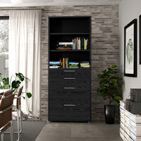 Thumbnail for Bookcase 5 Shelves With 2 Drawers 2 File Drawers in Black woodgrain