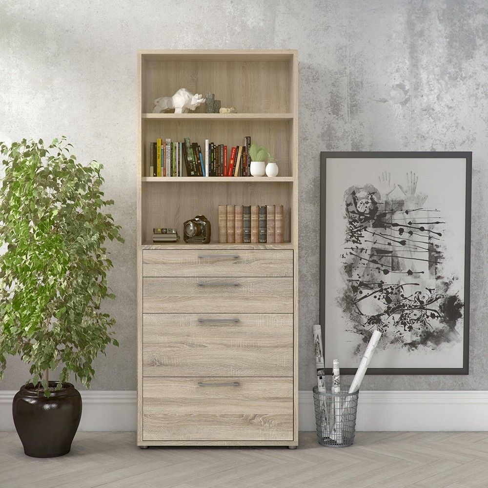 Bookcase 5 Shelves With 2 Drawers + 2 File Drawers in Oak