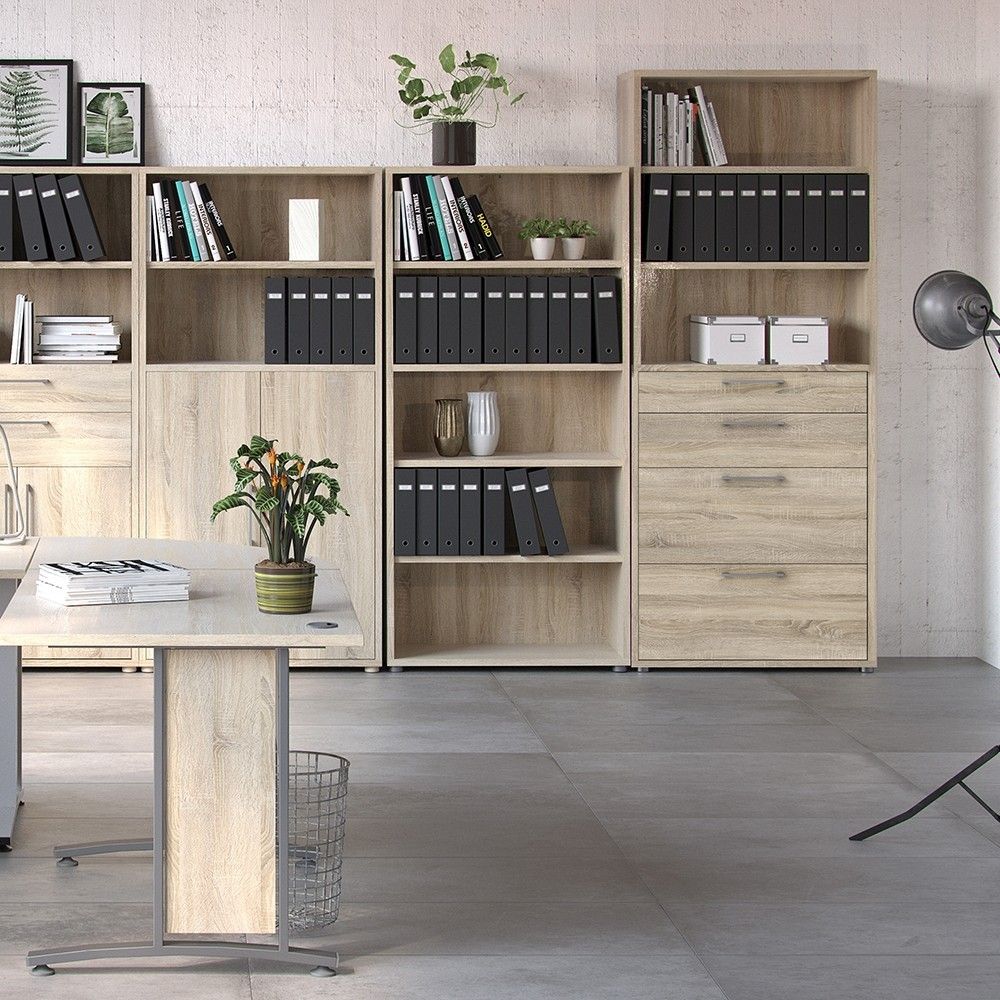 Bookcase 5 Shelves With 2 Drawers + 2 File Drawers in Oak