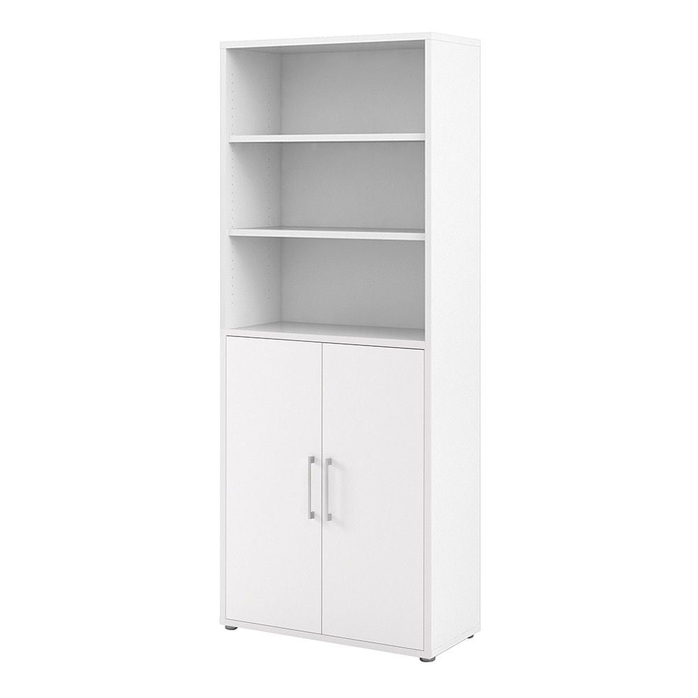 Bookcase 5 Shelves With 2 Doors in White