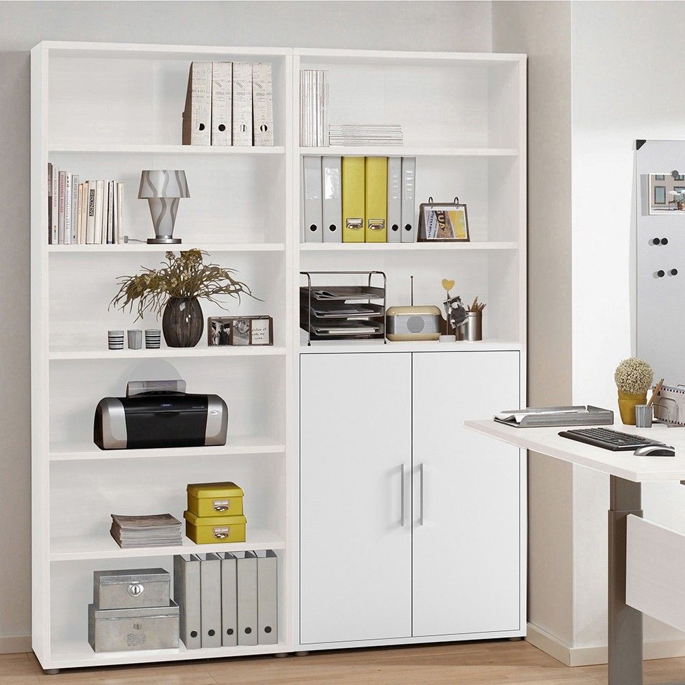 Bookcase 5 Shelves With 2 Doors in White