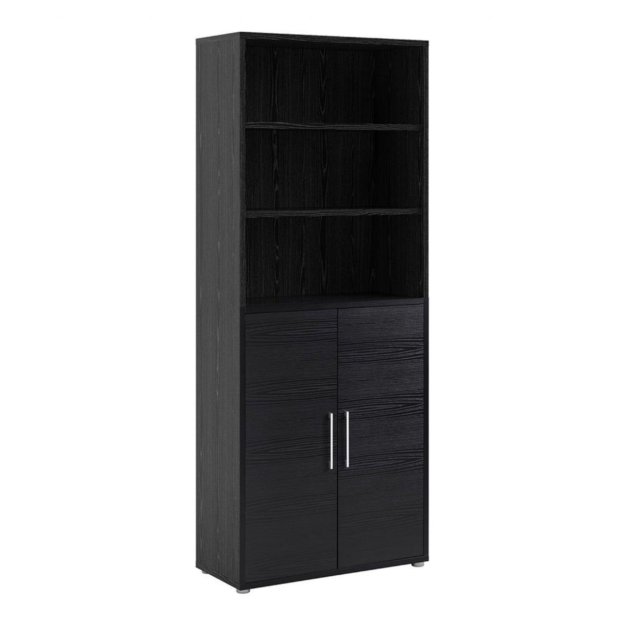 Bookcase 5 Shelves With 2 Doors in Black woodgrain