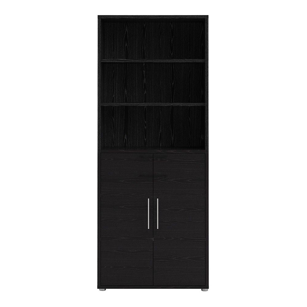 Bookcase 5 Shelves With 2 Doors in Black woodgrain