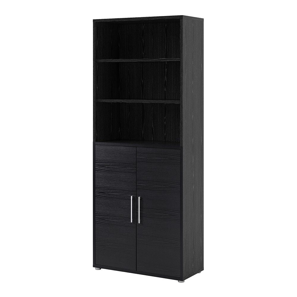 Bookcase 5 Shelves With 2 Doors in Black woodgrain