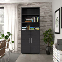 Thumbnail for Bookcase 5 Shelves With 2 Doors in Black woodgrain