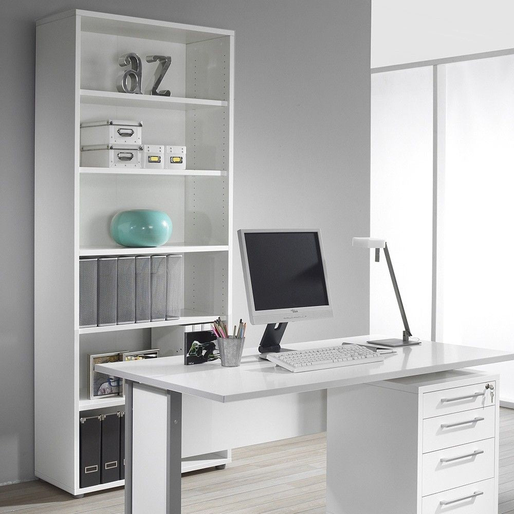 White Slim Home Office Bookcase With 5 Shelves