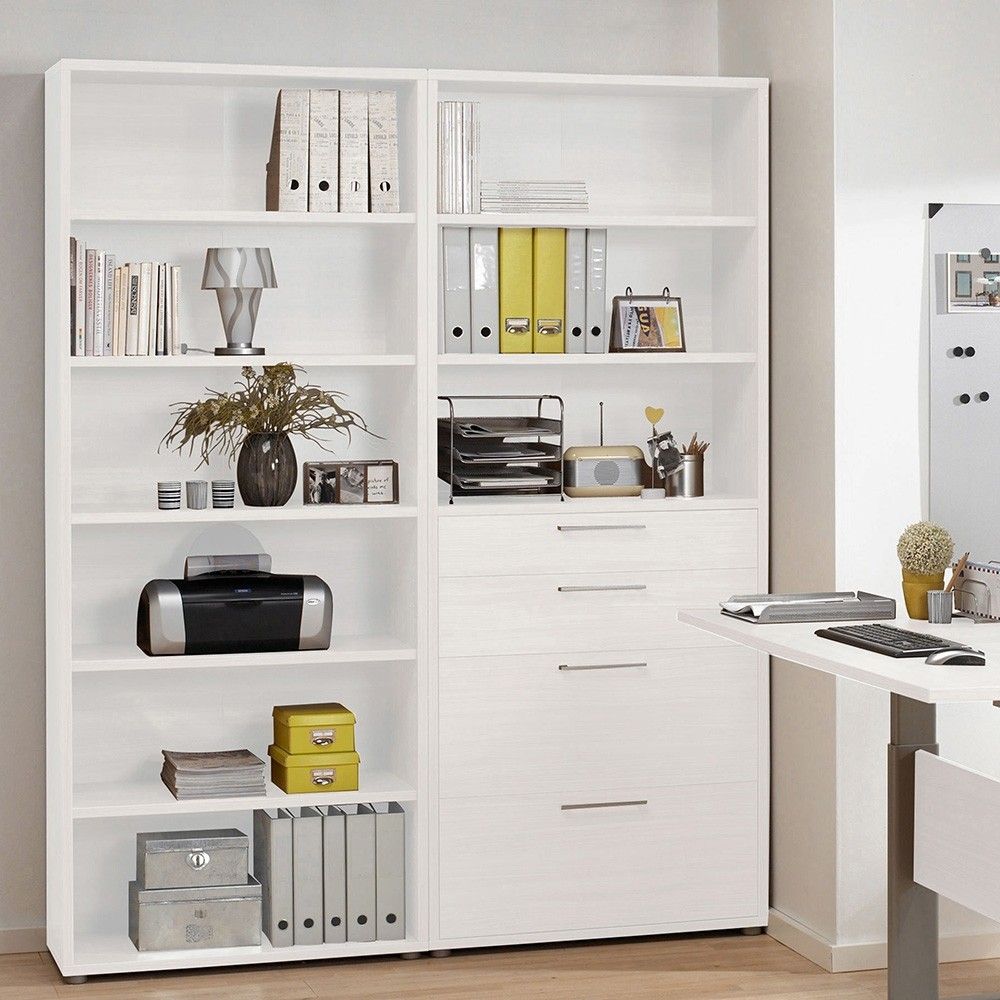 White Slim Home Office Bookcase With 5 Shelves