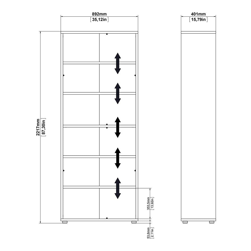 Tall Black Woodgrain 5 Open Shelf Bookcase