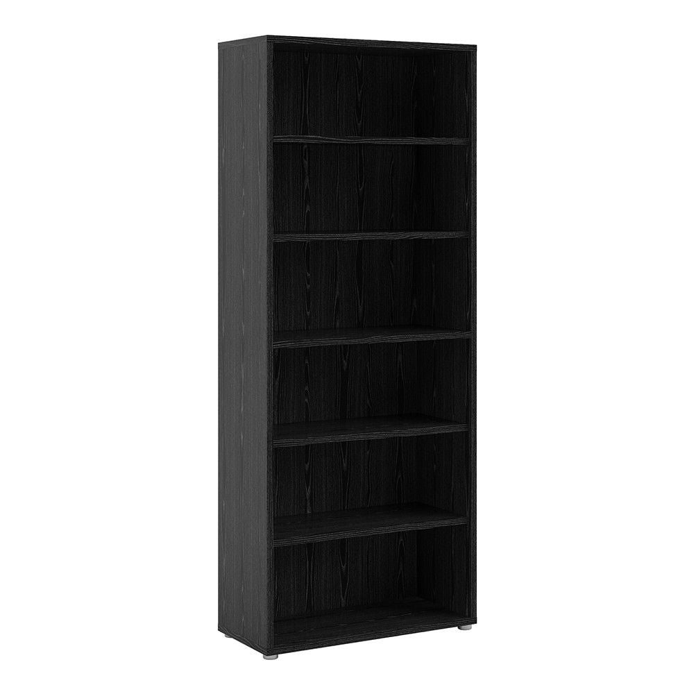 Tall Black Woodgrain 5 Open Shelf Bookcase