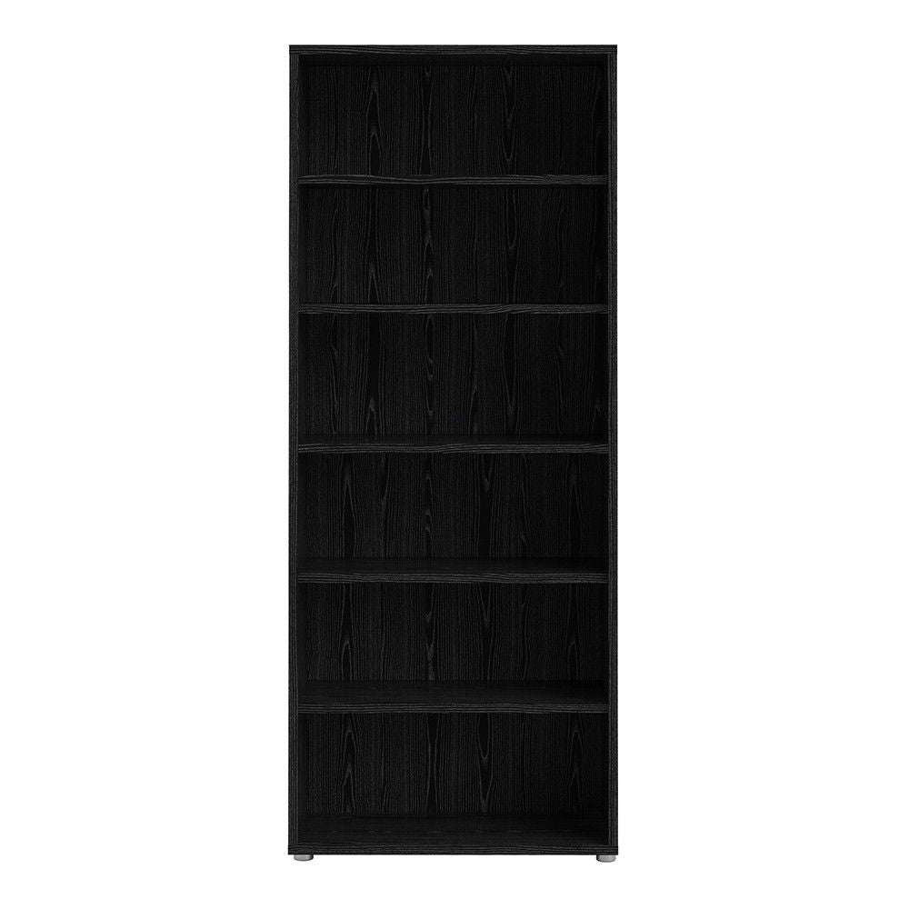 Tall Black Woodgrain 5 Open Shelf Bookcase