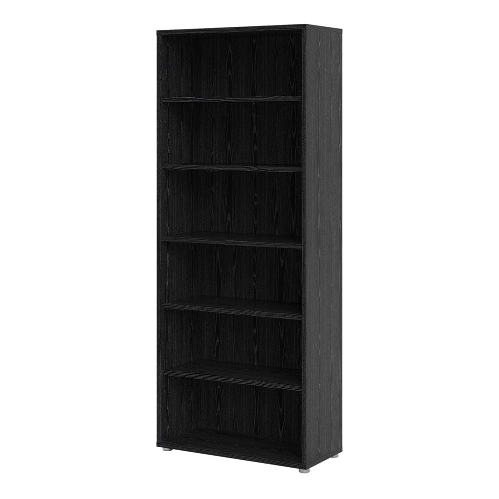 Tall Black Woodgrain 5 Open Shelf Bookcase