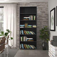 Thumbnail for Tall Black Woodgrain 5 Open Shelf Bookcase