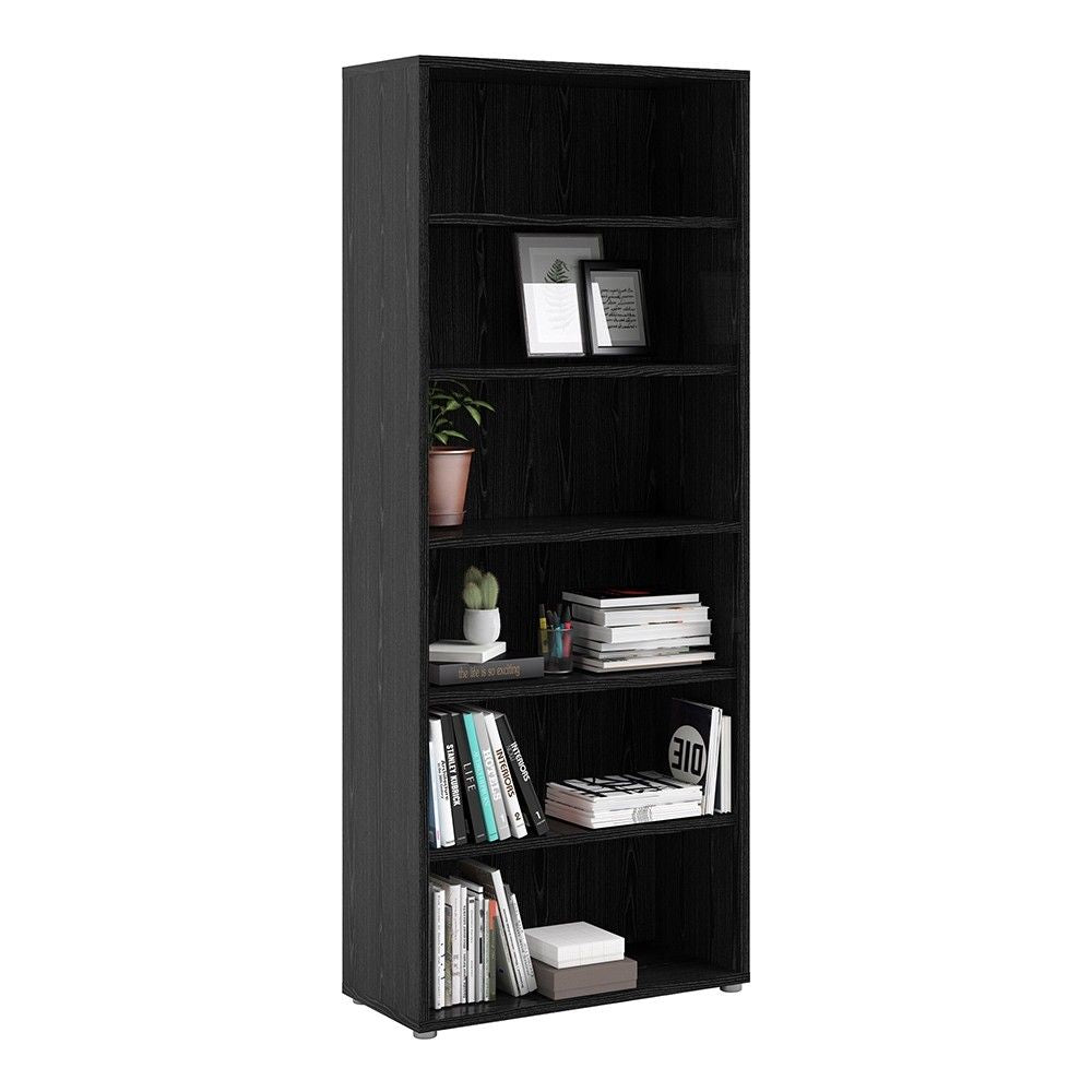 Tall Black Woodgrain 5 Open Shelf Bookcase