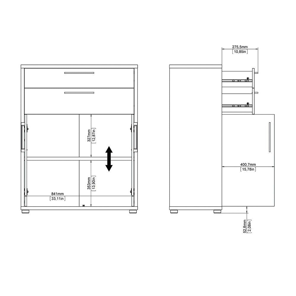 Bookcase 2 Shelves With 2 Drawers and 2 Doors in Black woodgrain