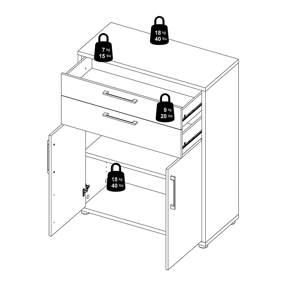 Bookcase 2 Shelves With 2 Drawers and 2 Doors in Black woodgrain