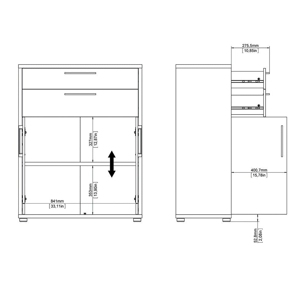 Bookcase 2 Shelves With 2 Drawers and 2 Doors in Oak