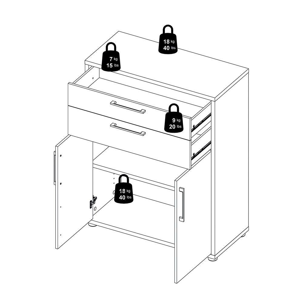 Bookcase 2 Shelves With 2 Drawers and 2 Doors in Oak