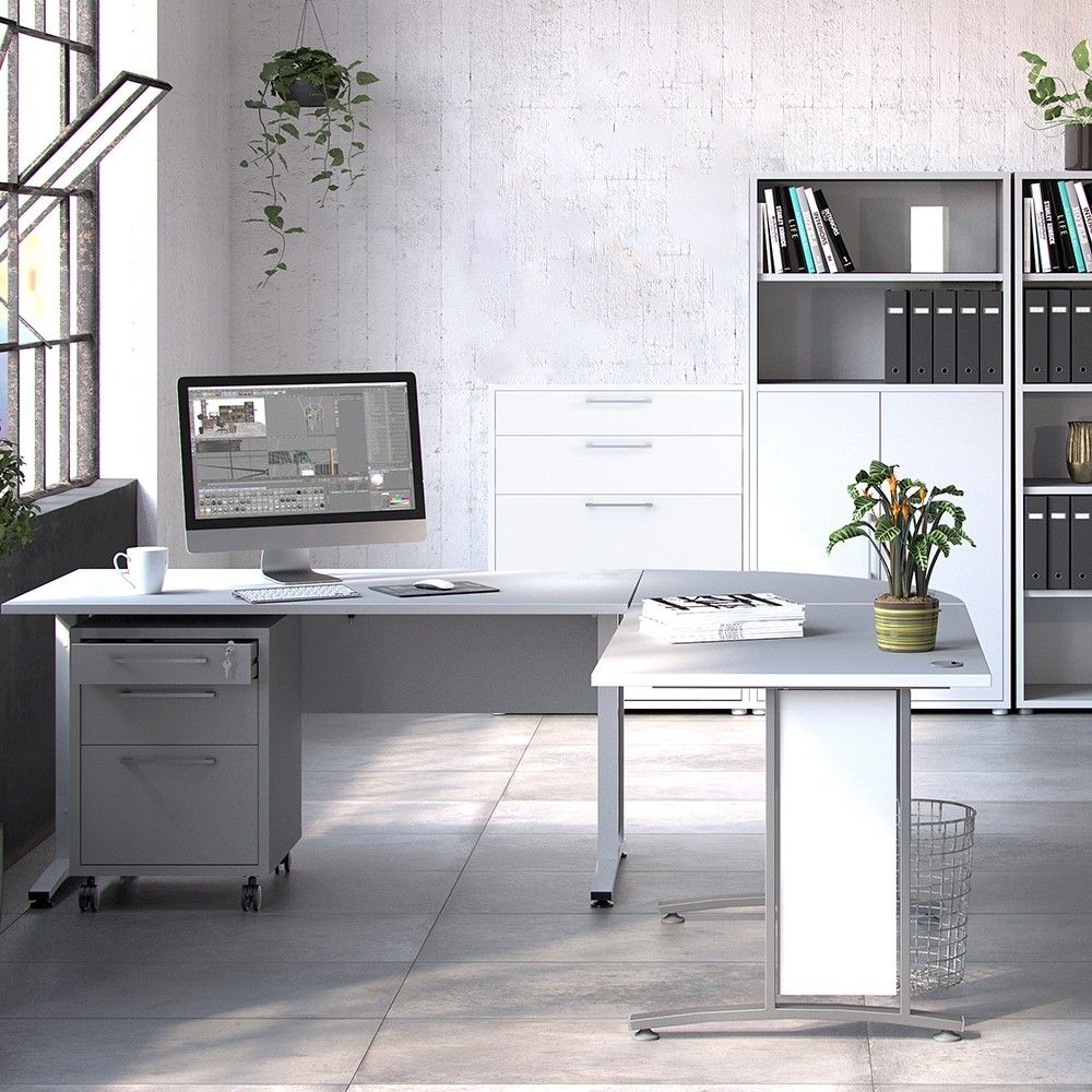 Bookcase 2 Shelves With 2 Drawers + 2 File Drawers in White