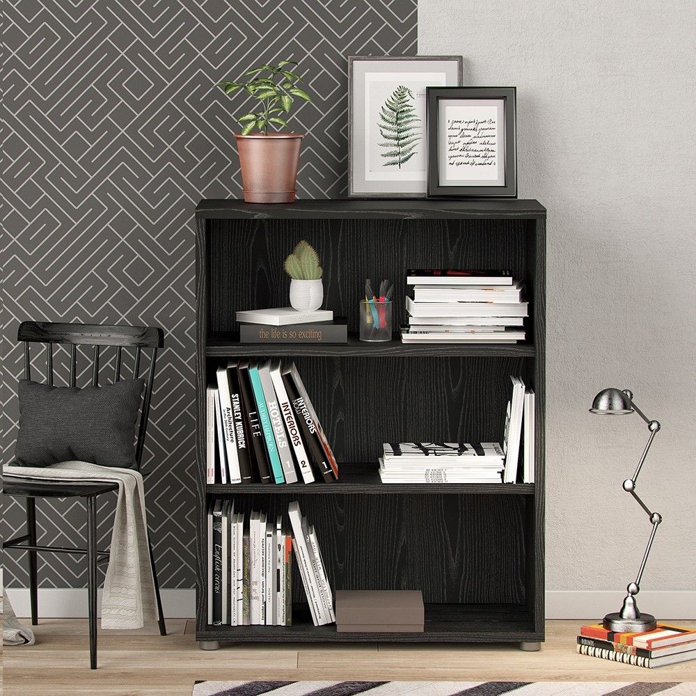 Bookcase 2 Shelves in Black woodgrain