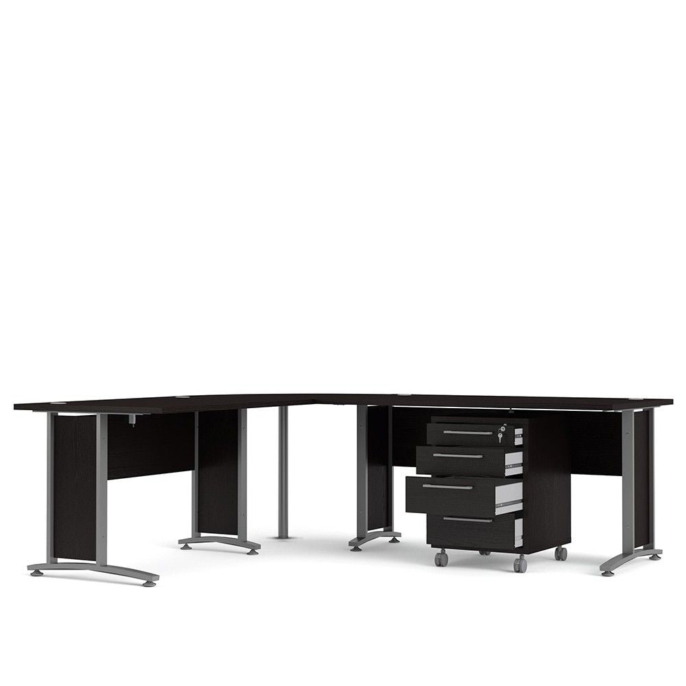 Corner desk top in Black woodgrain With Silver grey steel legs