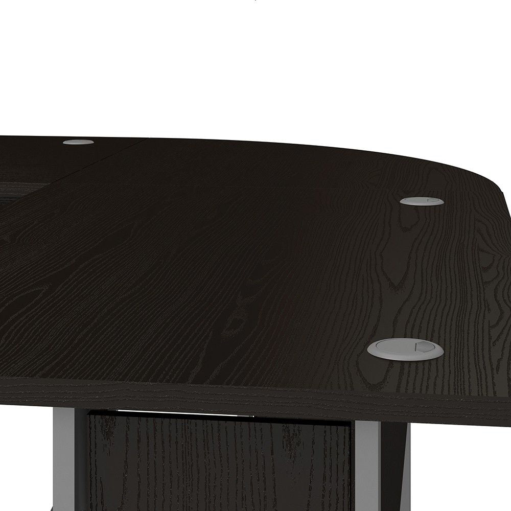 Corner desk top in Black woodgrain With Silver grey steel legs