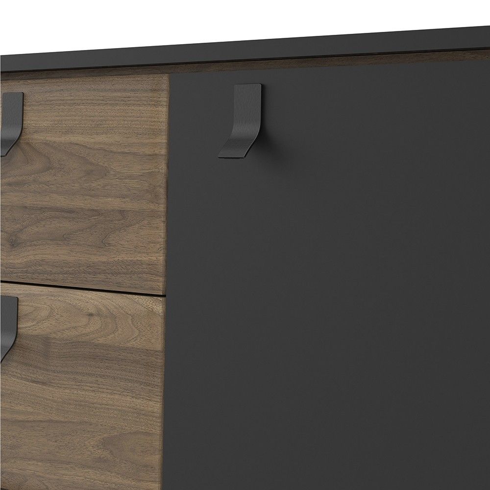 Wide Matt Black Walnut 2 Door 2 Drawer Sideboard With Black Handles